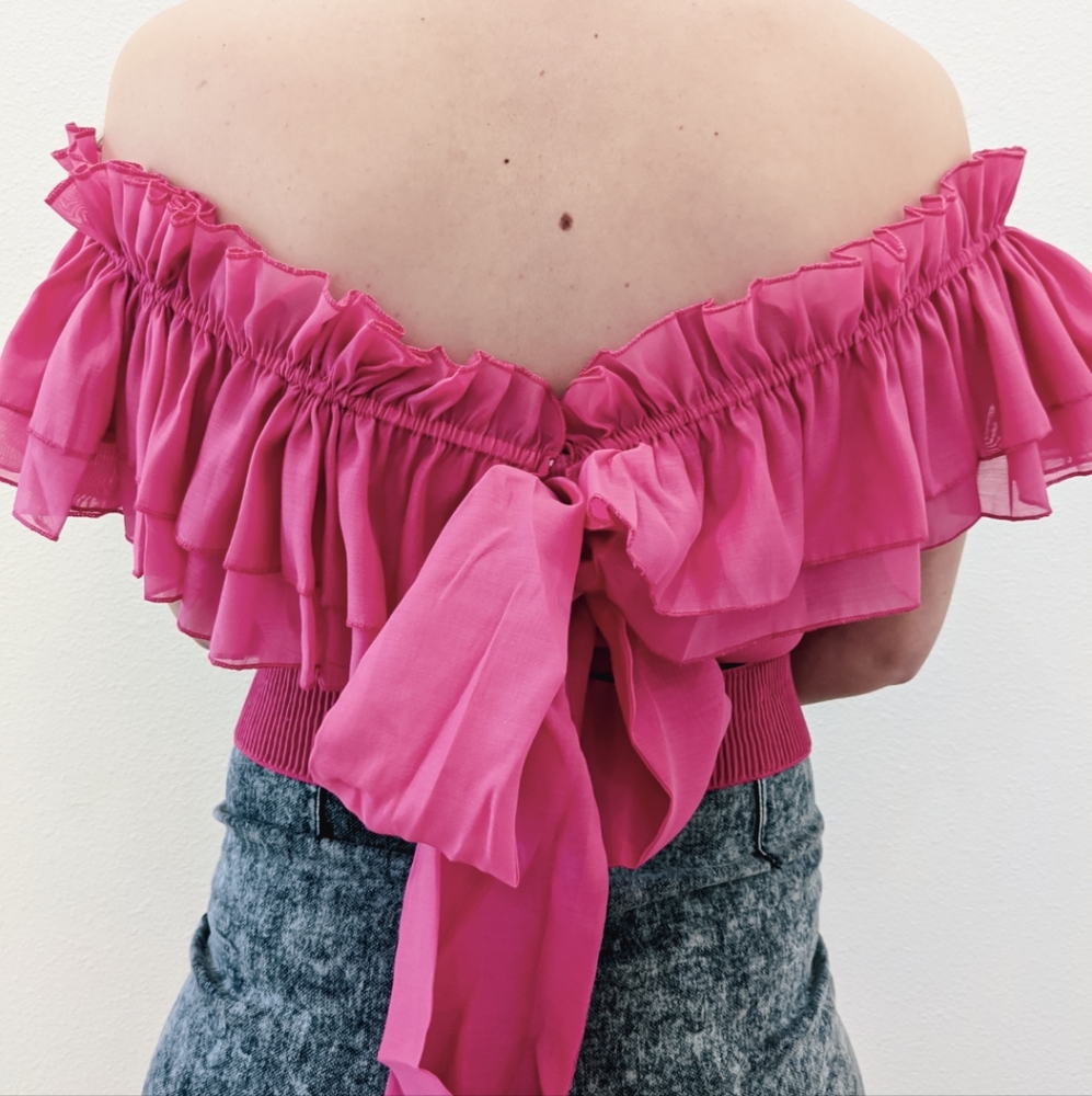 NWT Luxury Spring Chiffon Ruffle Sleeve Blouse S: Small & Medium - Picture 9 of 14